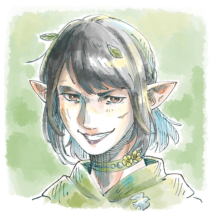 A portrait of Nenuphar without her mask on (by Neunian on bsky!)